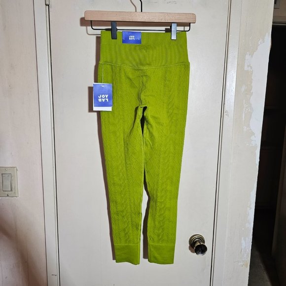 🏷️NWT JoyLab Seamless High Rise Cable Knit 7/8 Leggings In Lime Green - Size XS - Picture 5 of 10